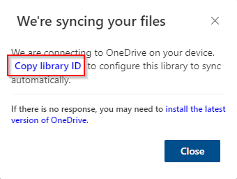 Copy library ID from SharePoint sync dialog